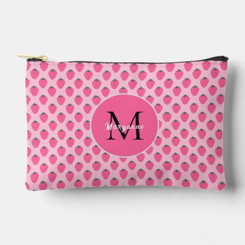 Pink Strawberries cute customized girls  Accessory Pouch