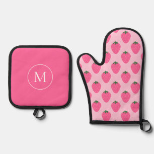 Pink Strawberries, cute customized Oven Mitt & Pot Holder Set