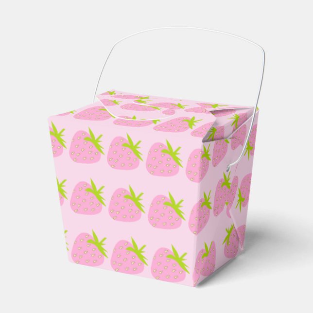 Pink Strawberries Favor Boxes (Front Side)