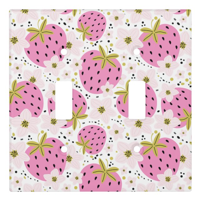 Pink Strawberries Light Switch Cover (Front)