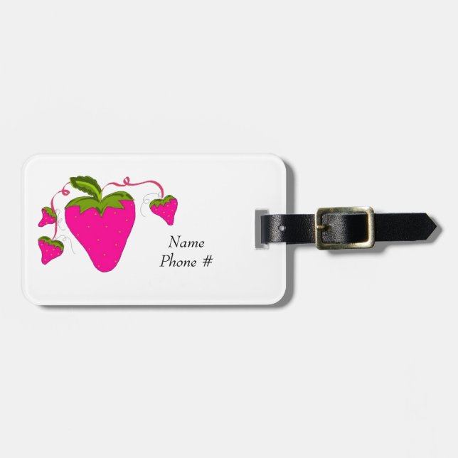 Pink Strawberries Luggage Tag (Front Horizontal)