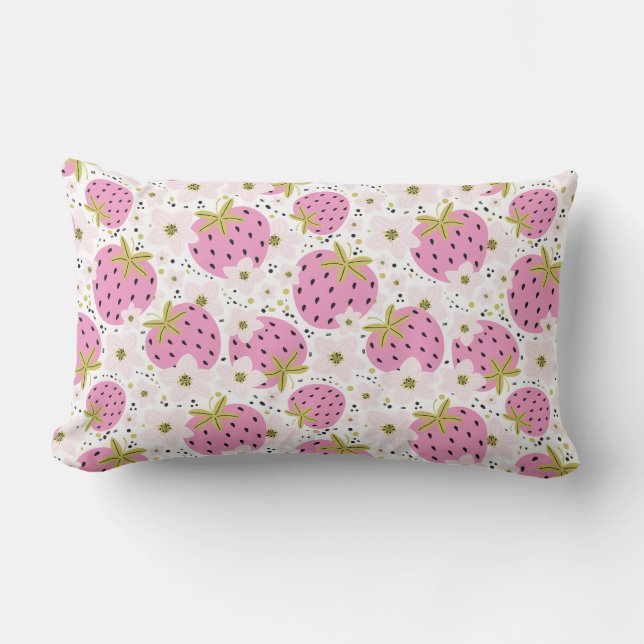 Pink Strawberries Lumbar Pillow (Front)