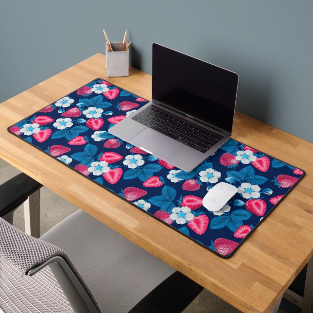 Pink strawberries on blue desk mat (Office 2)