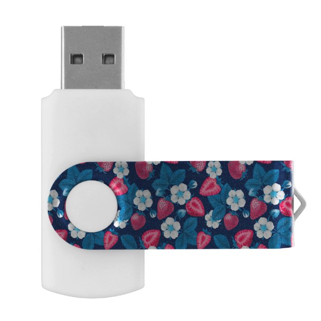 Pink strawberries on blue flash drive (Opened)