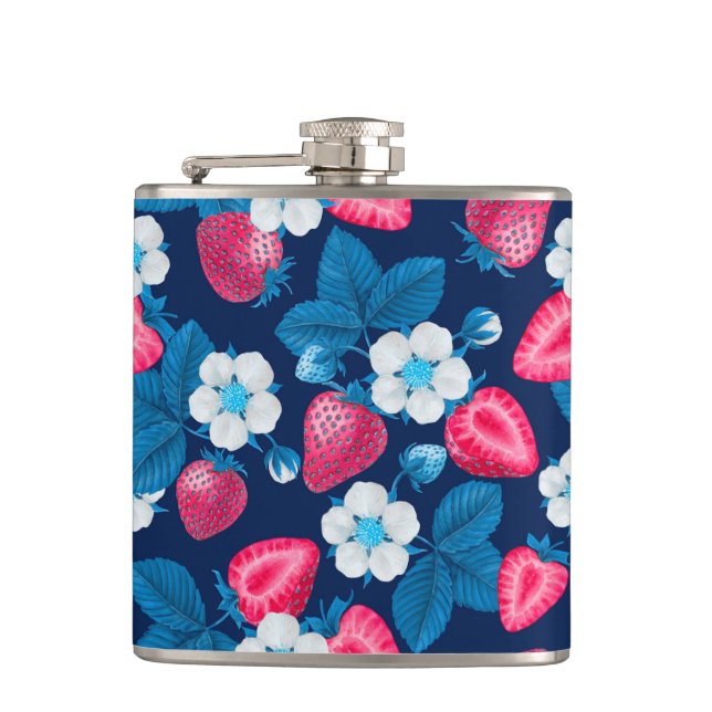 Pink strawberries on blue flask (Front)