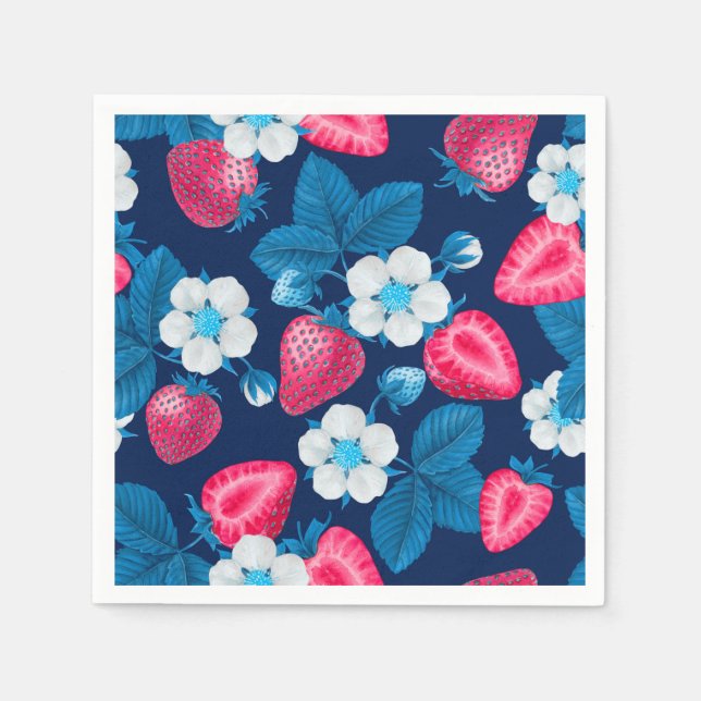 Pink strawberries on blue napkins (Front)