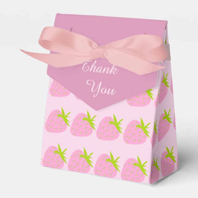 Pink Strawberries Pattern Cute Favor Boxes (Front Side)