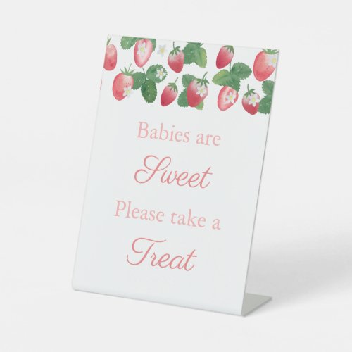 Pink Strawberries Take A Treat Baby Shower Favor Pedestal Sign