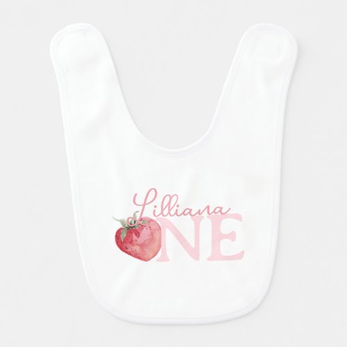 Pink Strawberry 1st Birthday ONE Baby Bib