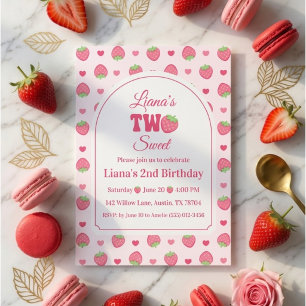 Pink Strawberry 2nd Birthday Berry Two Sweet Girl Invitation
