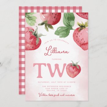 Pink Strawberry 2nd Two Birthday Party Invitation by PerfectPrintableCo at Zazzle