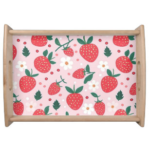 Pink Strawberry And Flower  Serving Tray
