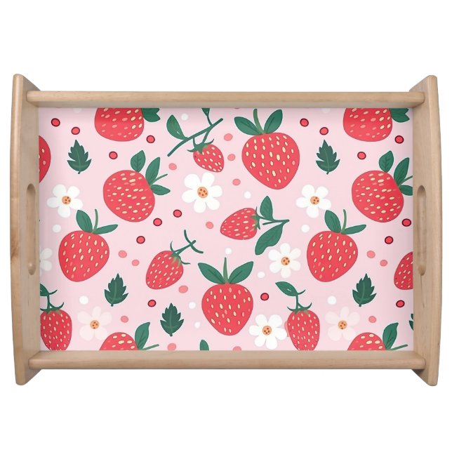 Pink Strawberry And Flower  Serving Tray (Front)