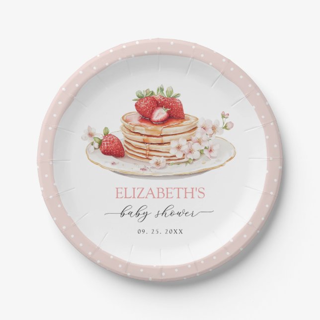 Pink Strawberry Baby Brunch Paper Plates (Front)