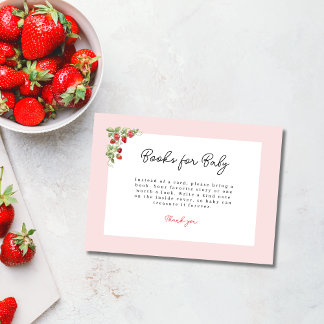 Pink Strawberry Baby Shower Books for Baby Enclosure Card