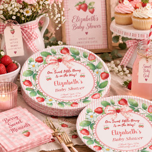 Pink Strawberry Baby Shower Custom Name Paper Plates
