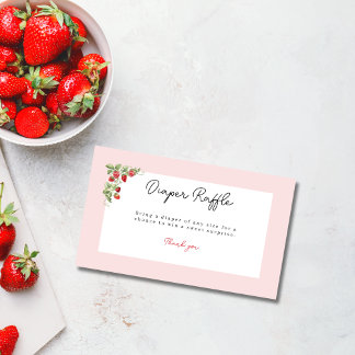Pink Strawberry Baby Shower Diaper Raffle Enclosure Card