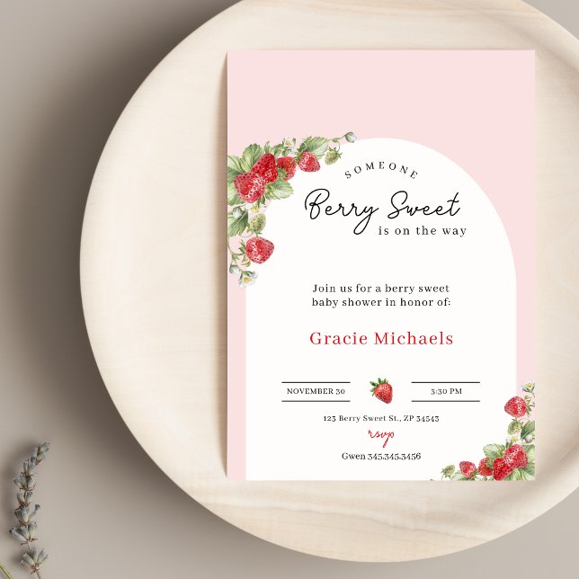 Pink Strawberry Baby Shower Invitation (Berry Sweet Baby Shower Invitation)