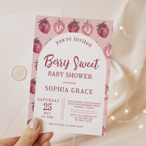 Pink Strawberry Baby Shower Invitation