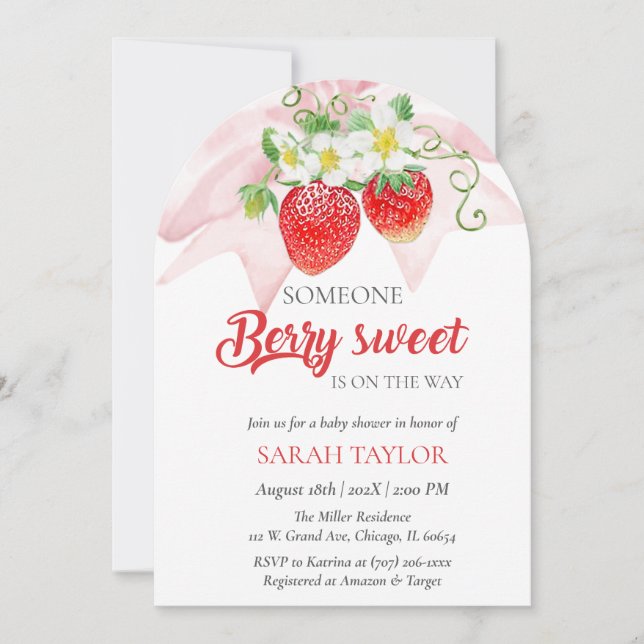 Pink Strawberry Baby Shower Invitation Template (Front)