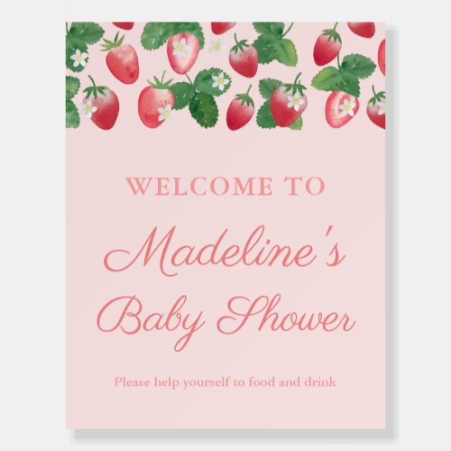 Pink Strawberry Baby Shower Party Welcome Sign