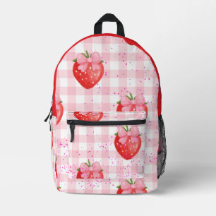 Pink strawberry back to school printed backpack