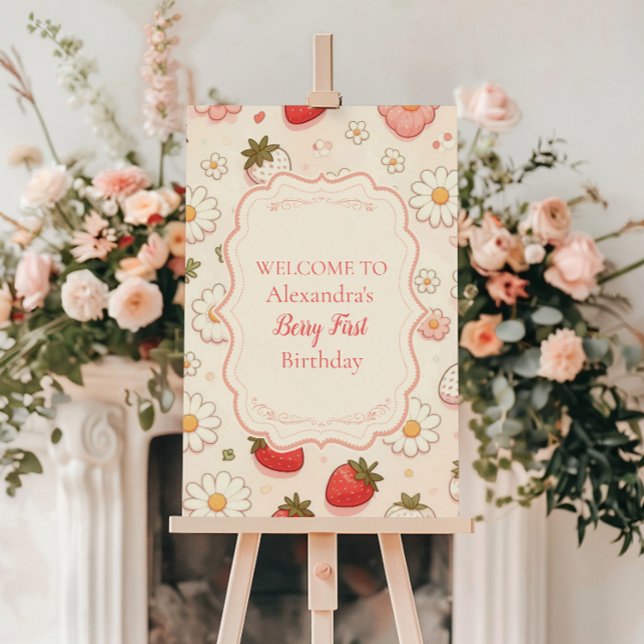 Pink Strawberry Berry First 1st Birthday Foam Board (Creator Uploaded)