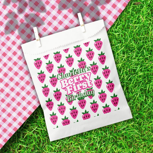 Pink Strawberry Berry First Birthday  Favor Bag (Creator Uploaded)