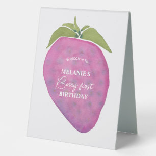 Pink strawberry Berry First Birthday Welcome Sign