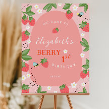 Pink Strawberry Berry First Birthday Welcome Sign