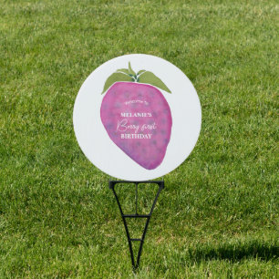 Pink strawberry Berry First Birthday Yard Sign