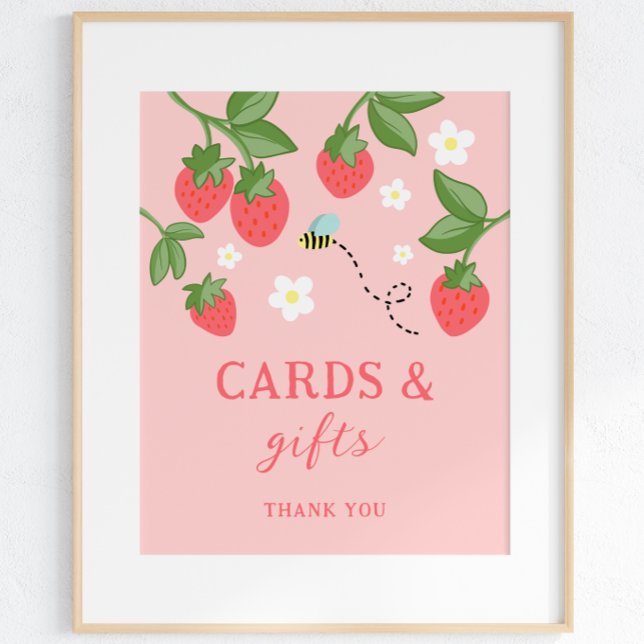 Pink Strawberry Berry Sweet Birthday Party Sign (Creator Uploaded)