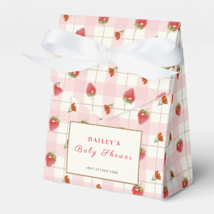 Pink Strawberry Berry Sweet Gingham Baby Shower Favor Boxes