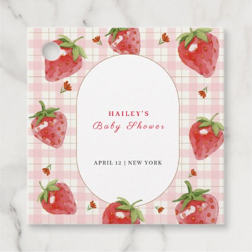 Pink Strawberry Berry  Sweet Gingham Baby Shower Favor Tags