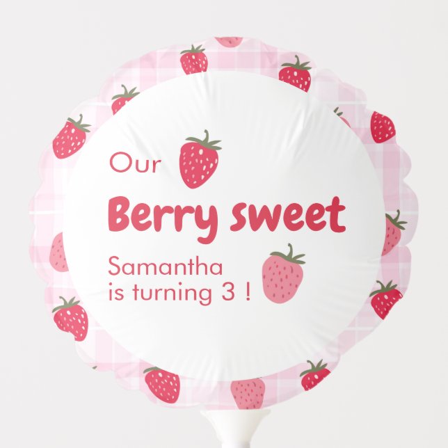 Pink Strawberry Birthday Party Balloon (Front)