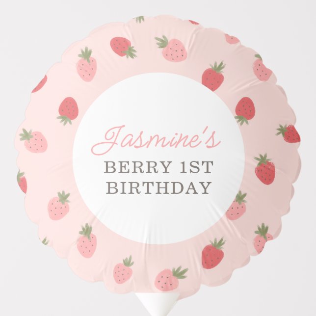Pink Strawberry Birthday Party Balloon (Front)