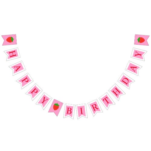 Pink Strawberry Birthday Party Bunting Flags