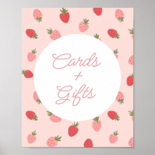 Pink Strawberry Birthday Party Cards and Gifts Poster