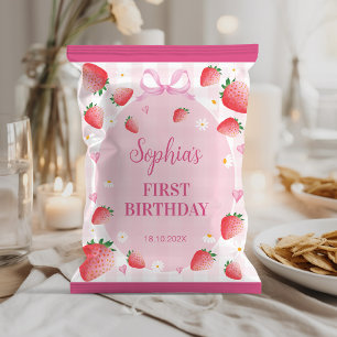 Pink Strawberry Birthday Party Chip Bag Wrapper