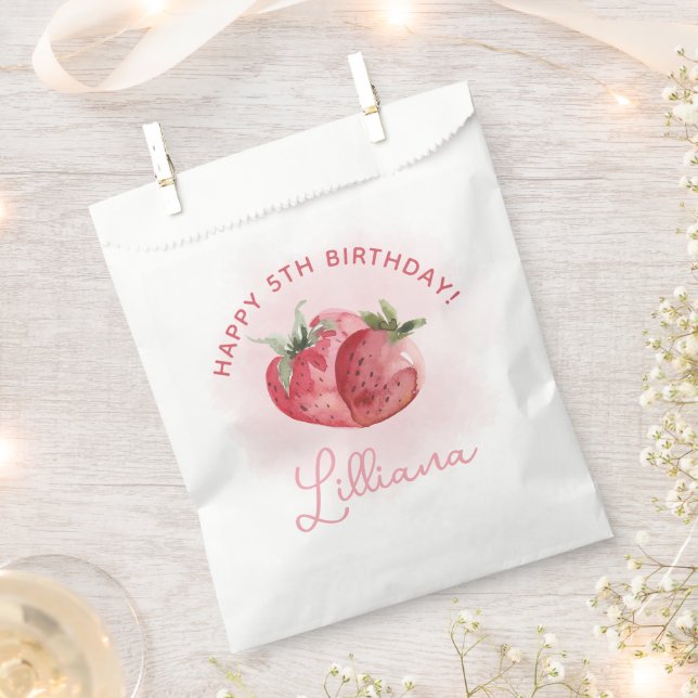 Pink Strawberry Birthday Party Favor Bag (Clipped)