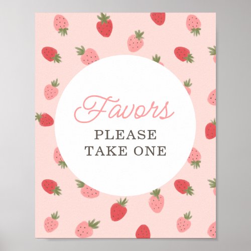 Pink Strawberry Birthday Party Favors Sign