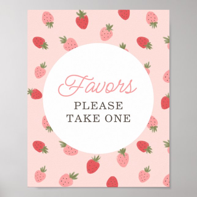 Pink Strawberry Birthday Party Favors Sign (Front)