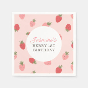 Pink Strawberry Birthday Party Napkins