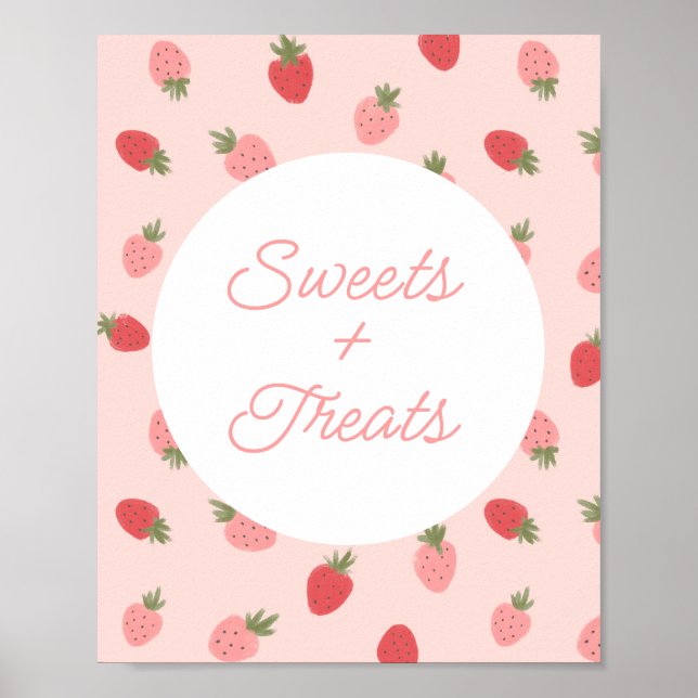 Pink Strawberry Birthday Party Sweets and Treats Poster (Front)