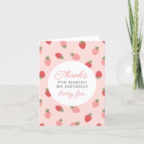 Pink Strawberry Birthday Party Thank You Card