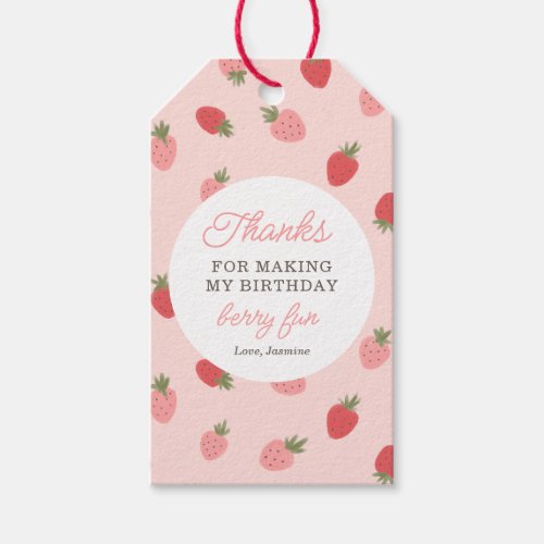 Pink Strawberry Birthday Party Thank You Gift Tags