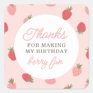 Pink Strawberry Birthday Party Thank You Square Sticker