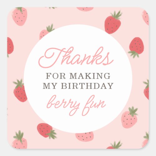 Pink Strawberry Birthday Party Thank You