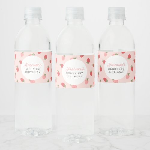 Pink Strawberry Birthday Party Water Bottle Label