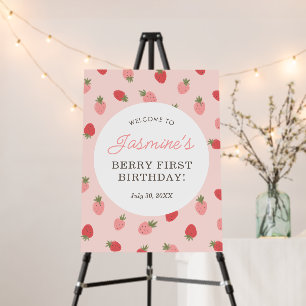 Pink Strawberry Birthday Party Welcome Sign